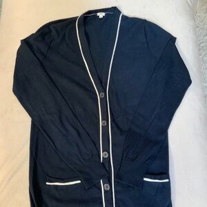 JCrew Navy White M Cardigan lightweight Twee Preppy Minimalist Tennis Golf